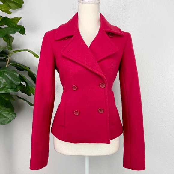 Theory Clay Red Double Breasted wool Blend Thick Short Peacoat - Picture 1 of 9